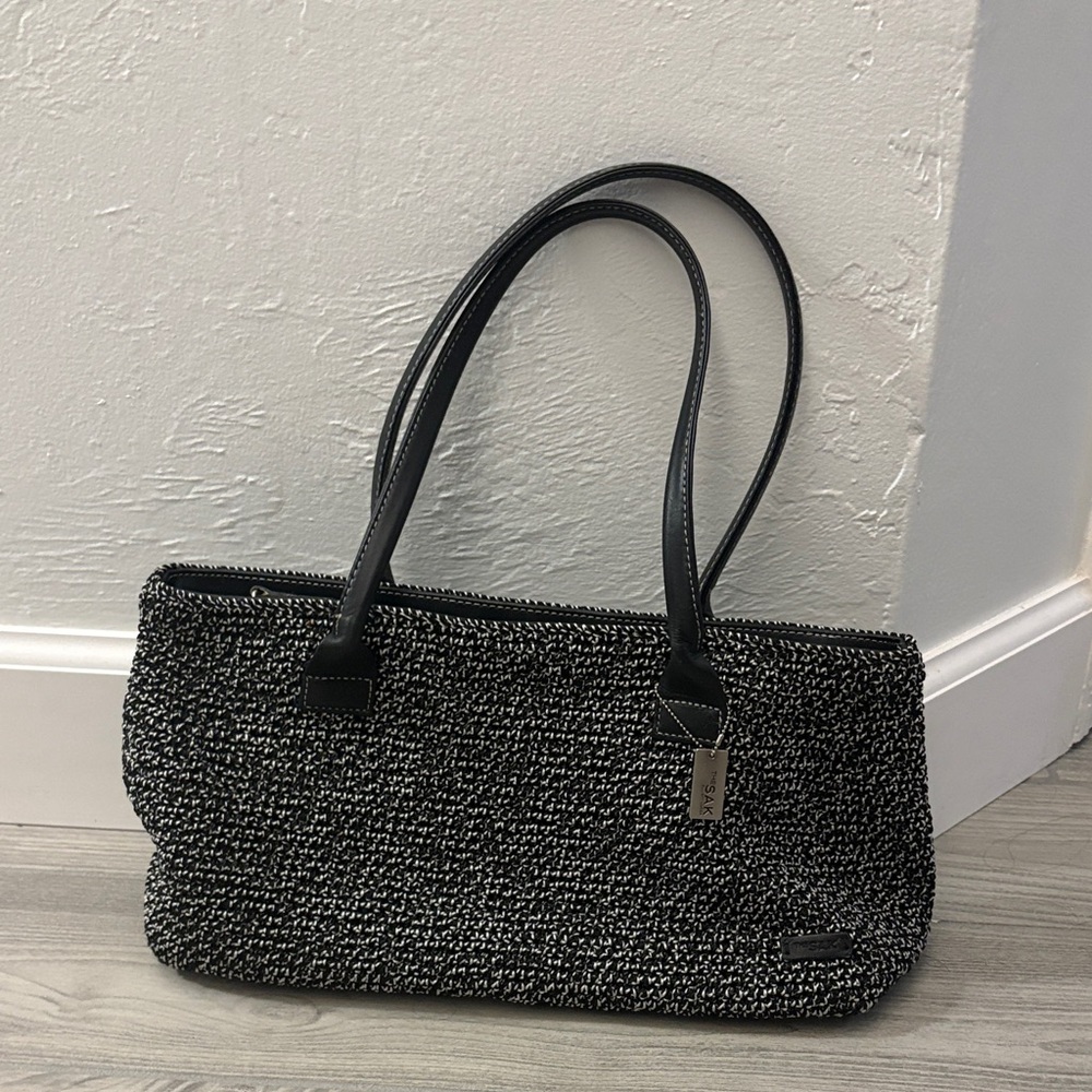 The Sak Black & White Woven Shoulder Bag